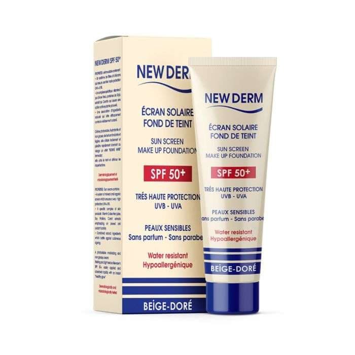 NEW DERM ECRAN SOLAIRE FOND DE TEINT BEIGE DORE SPF50+